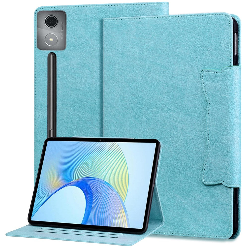 For Lenovo Xiaoxin Pad Pro 12.7 inch Case Cat Buckle Closure Leather Protective Stand Cover - Sky Blue