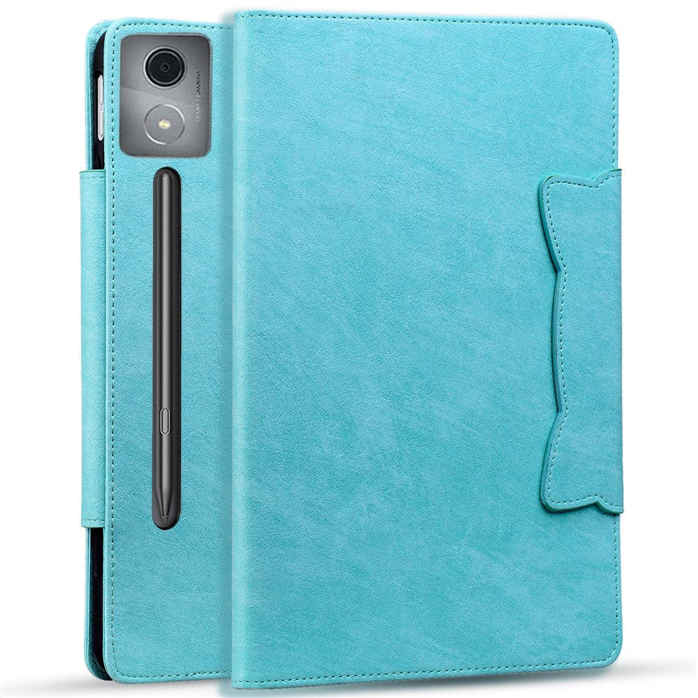 For Lenovo Xiaoxin Pad Pro 12.7 inch Case Cat Buckle Closure Leather Protective Stand Cover - Sky Blue