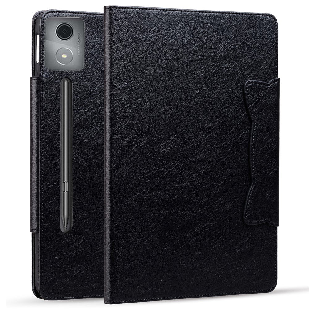 For Lenovo Xiaoxin Pad Pro 12.7 inch Case Cat Buckle Closure Leather Protective Stand Cover - Black