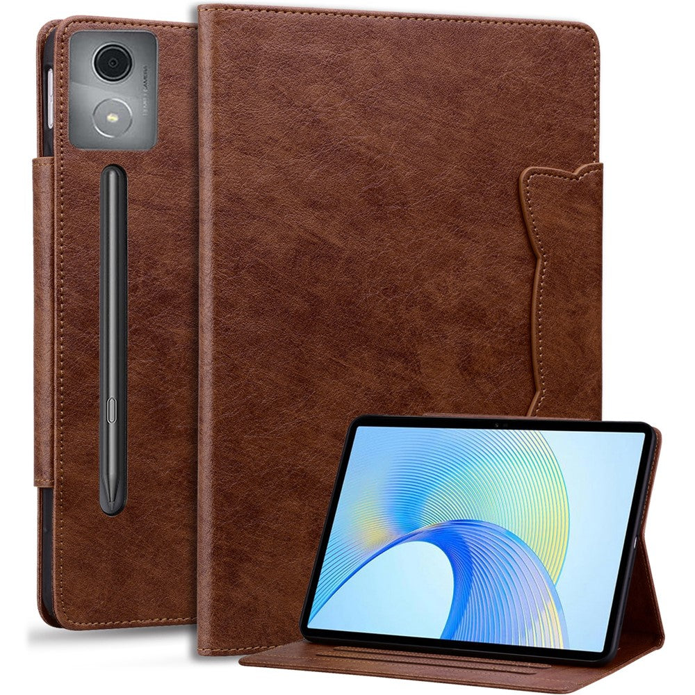 For Lenovo Xiaoxin Pad Pro 12.7 inch Case Cat Buckle Closure Leather Protective Stand Cover - Brown