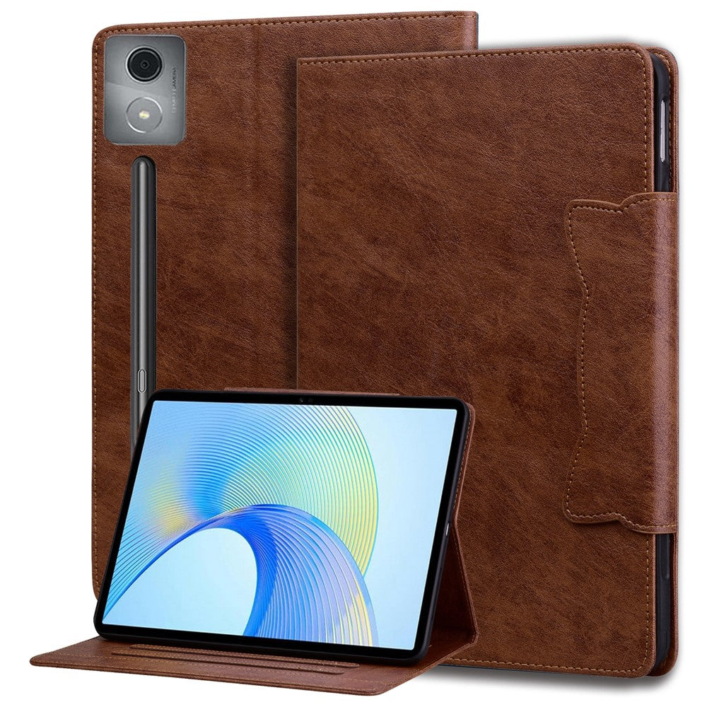For Lenovo Xiaoxin Pad Pro 12.7 inch Case Cat Buckle Closure Leather Protective Stand Cover - Brown