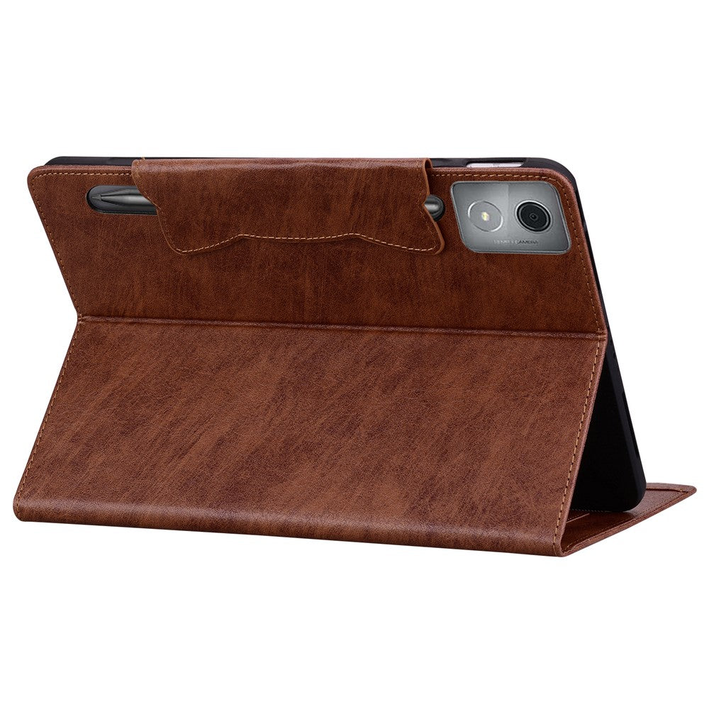 For Lenovo Xiaoxin Pad Pro 12.7 inch Case Cat Buckle Closure Leather Protective Stand Cover - Brown
