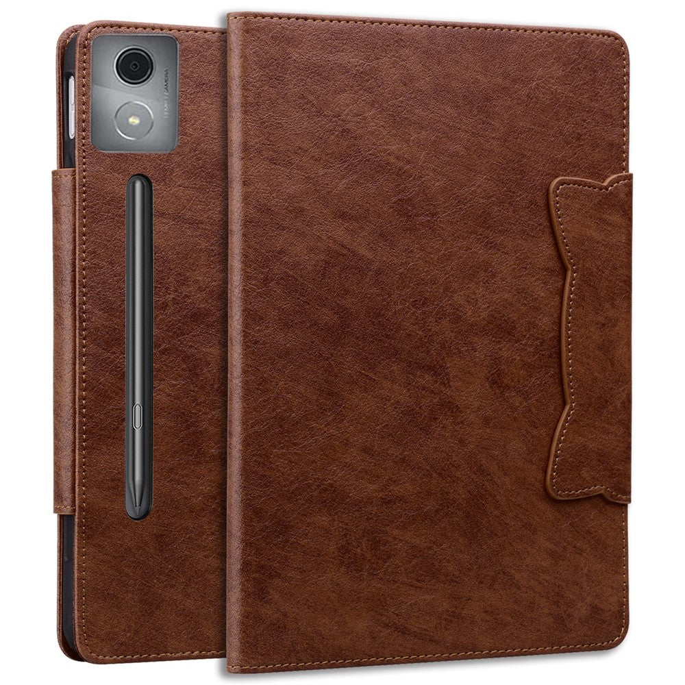 For Lenovo Xiaoxin Pad Pro 12.7 inch Case Cat Buckle Closure Leather Protective Stand Cover - Brown