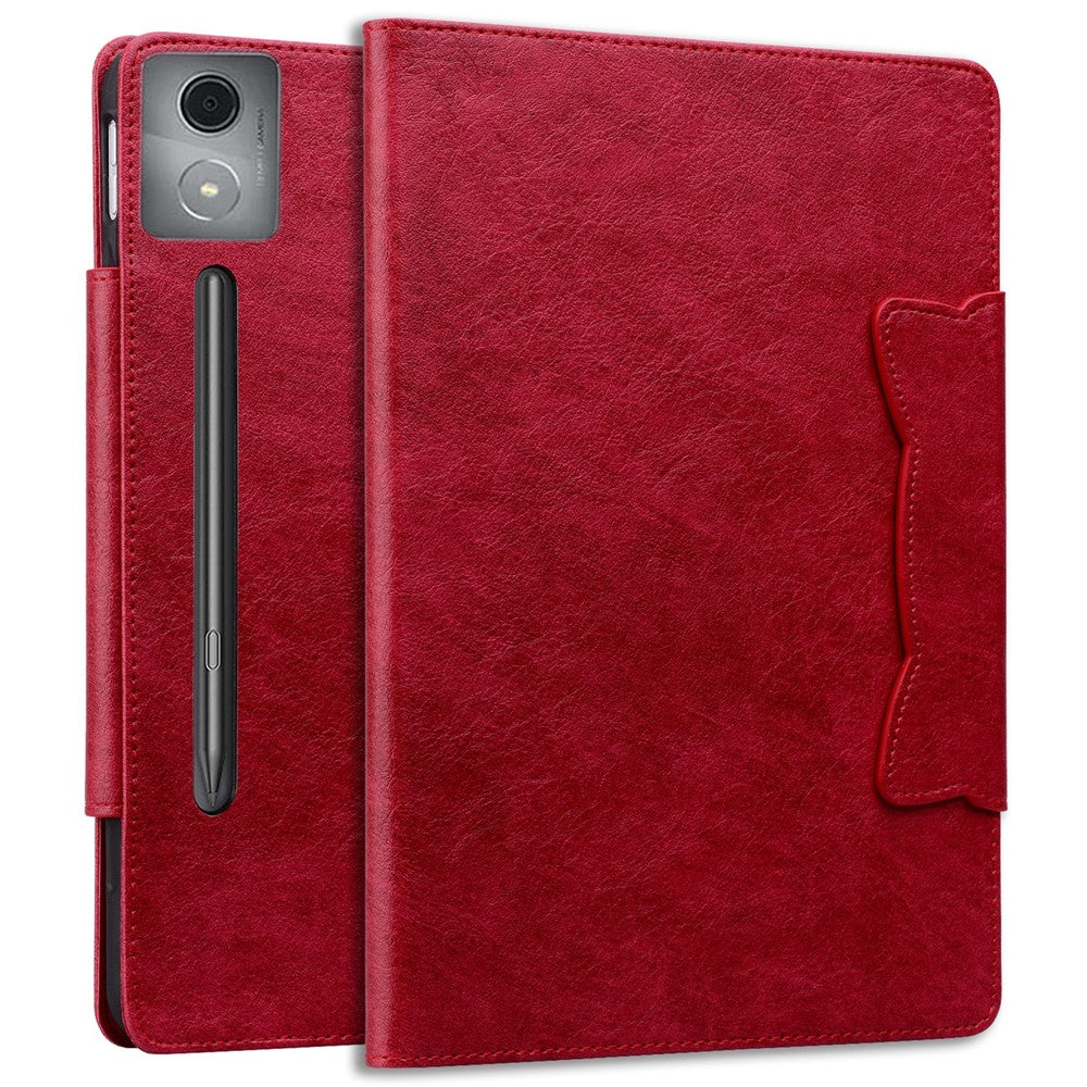 For Lenovo Xiaoxin Pad Pro 12.7 inch Case Cat Buckle Closure Leather Protective Stand Cover - Red