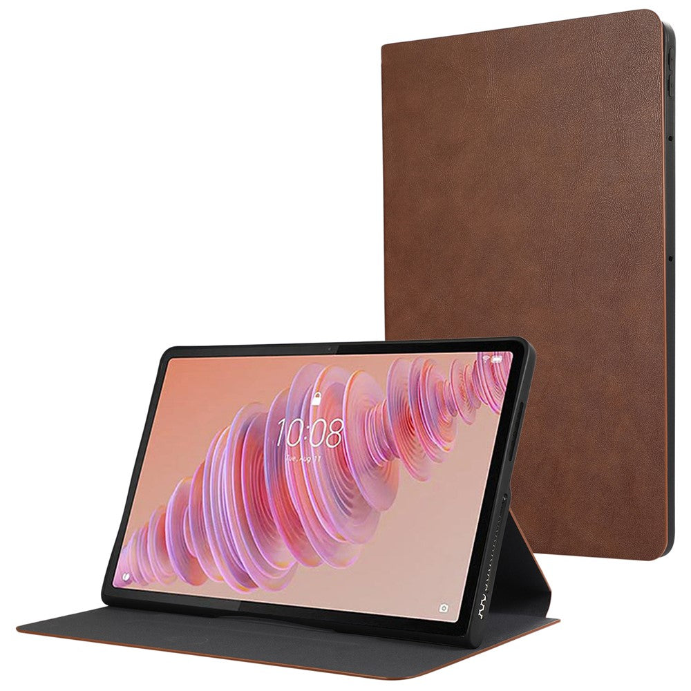 For Lenovo Tab Plus Shockproof Case PU Leather Tablet Cover with Stand - Brown