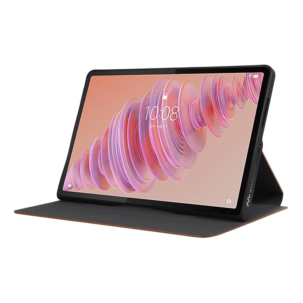 For Lenovo Tab Plus Shockproof Case PU Leather Tablet Cover with Stand - Brown