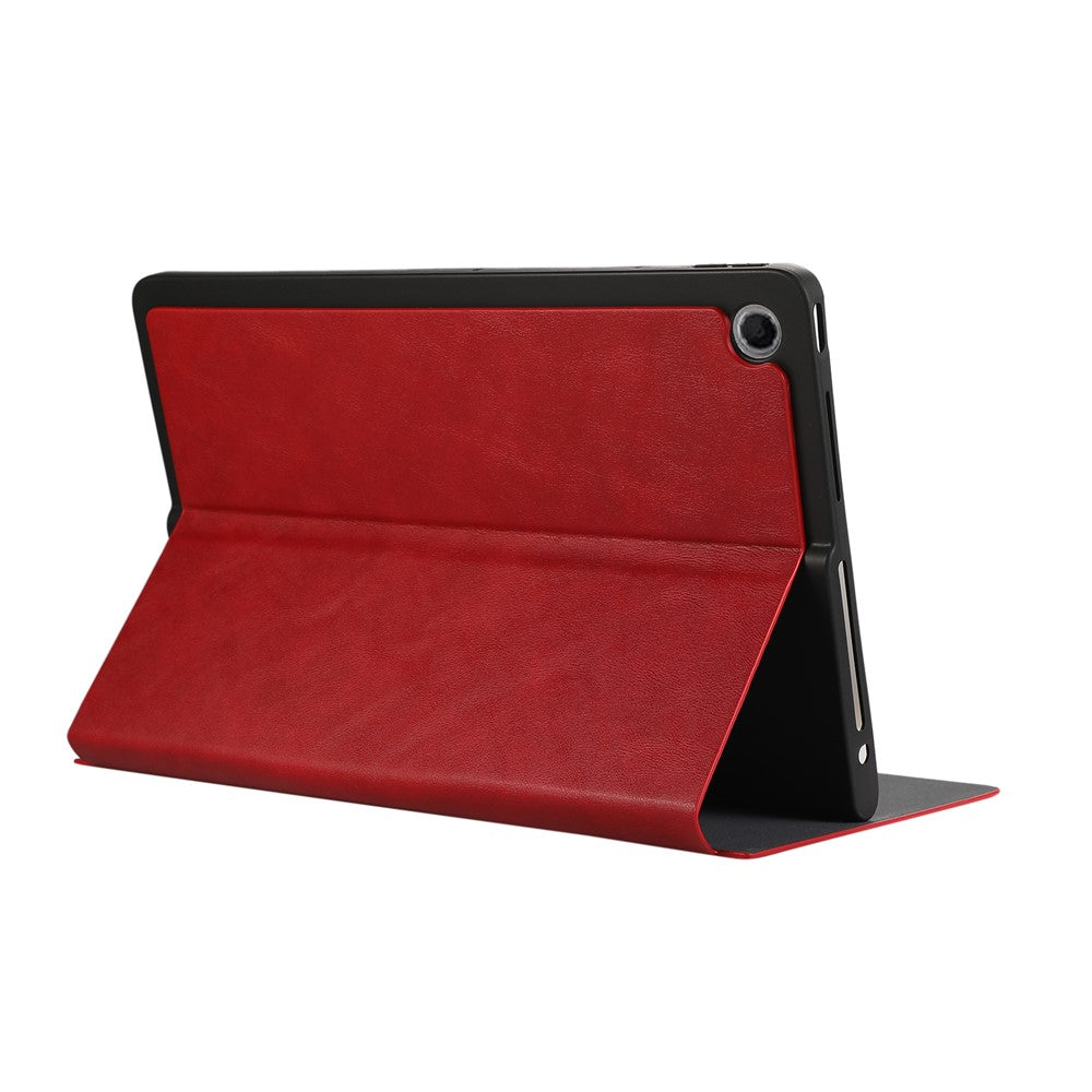 For Lenovo Tab Plus Shockproof Case PU Leather Tablet Cover with Stand - Red