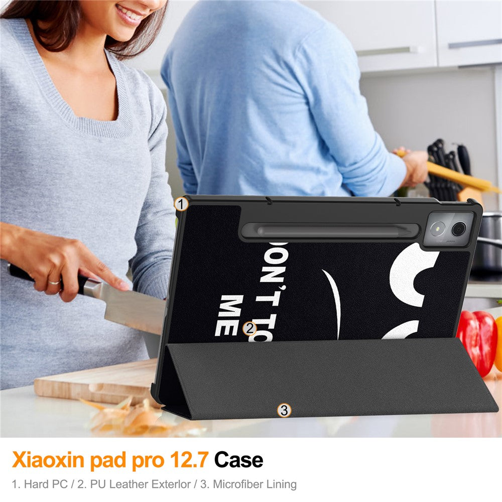 For Lenovo Xiaoxin Pad Pro 12.7 inch Case Pattern Print Leather Stand Tablet Cover - Don't Touch Me