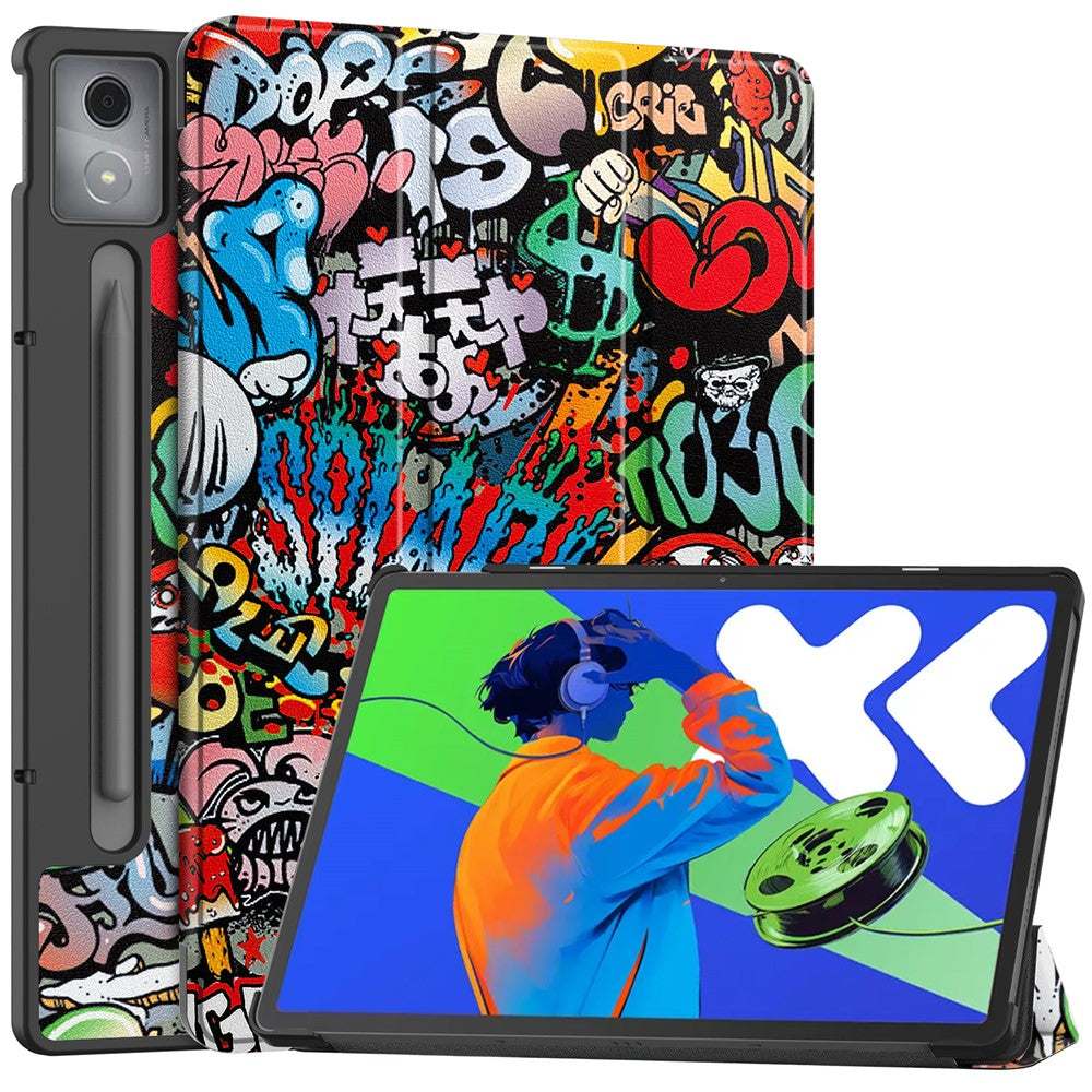 For Lenovo Xiaoxin Pad Pro 12.7 inch Case Pattern Print Leather Stand Tablet Cover - Graffiti