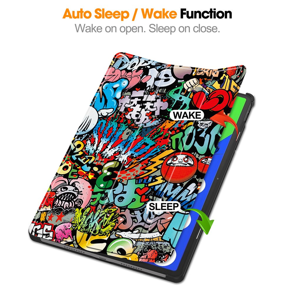 For Lenovo Xiaoxin Pad Pro 12.7 inch Case Pattern Print Leather Stand Tablet Cover - Graffiti