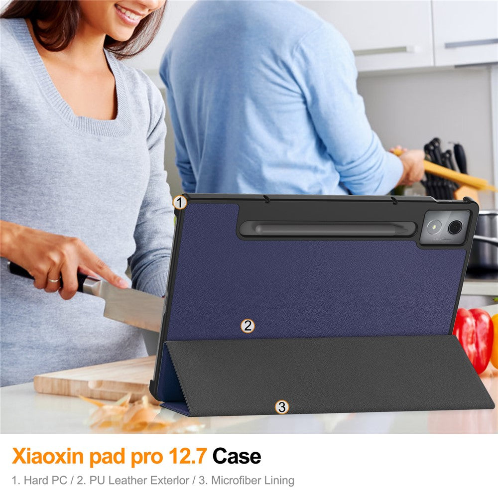 For Lenovo Xiaoxin Pad Pro 12.7 inch Case Anti-Drop Leather Stand Tablet Cover - Blue