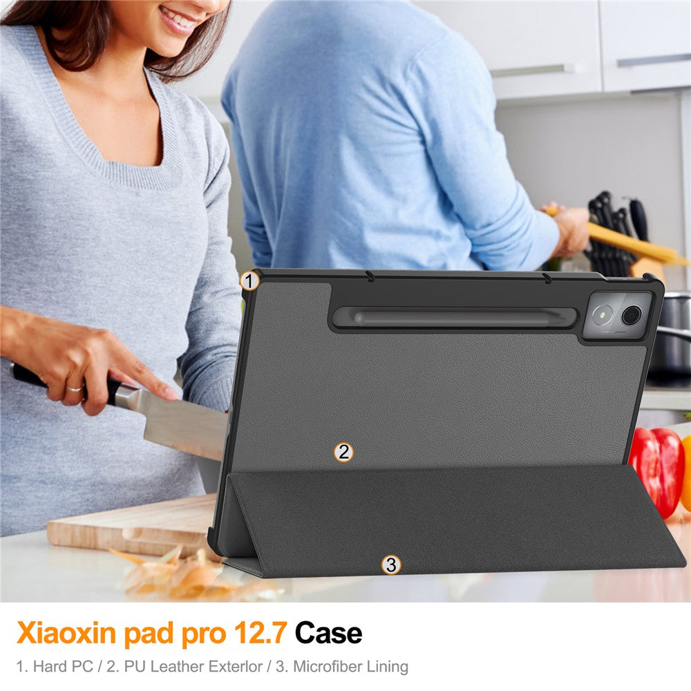 For Lenovo Xiaoxin Pad Pro 12.7 inch Case Anti-Drop Leather Stand Tablet Cover - Grey