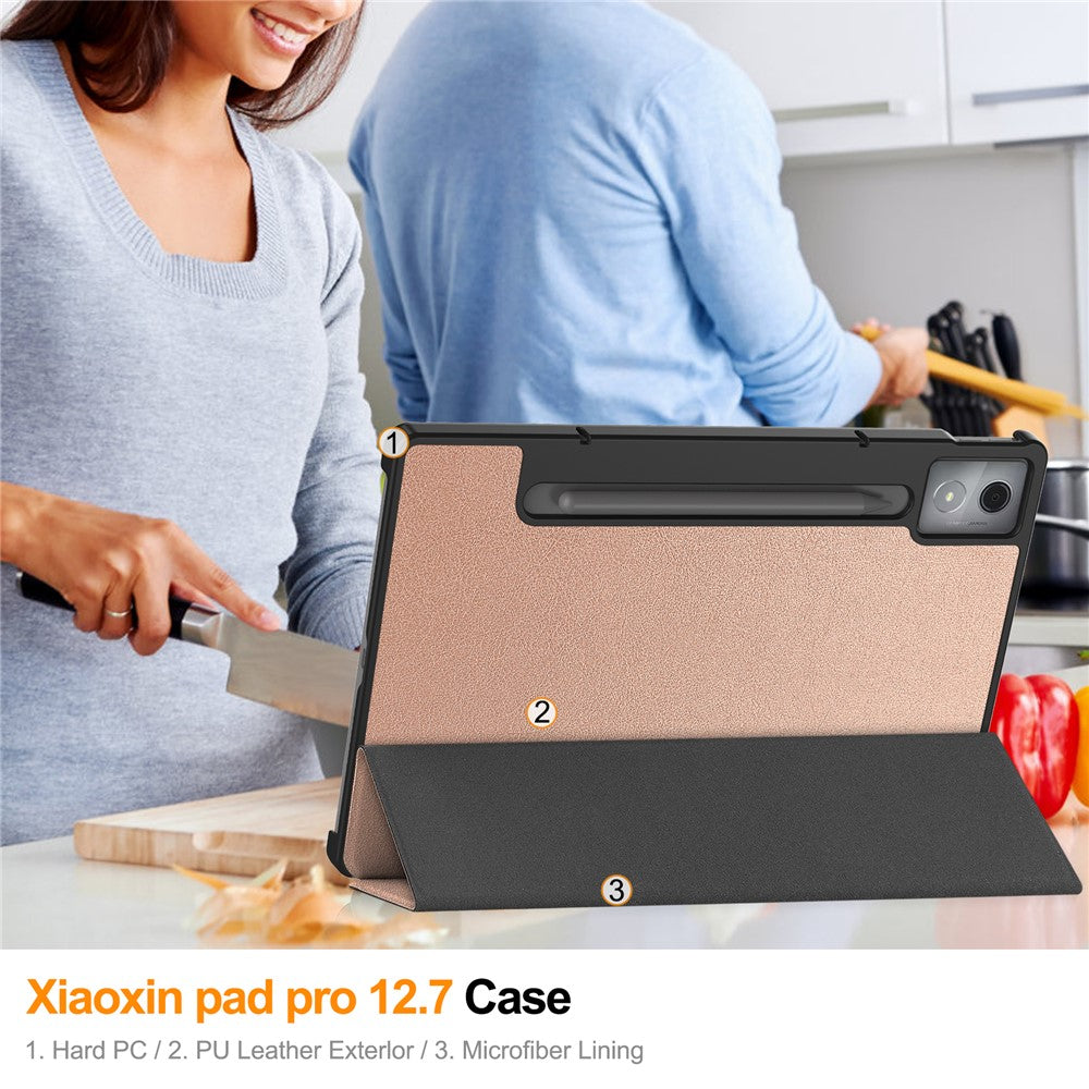 For Lenovo Xiaoxin Pad Pro 12.7 inch Case Anti-Drop Leather Stand Tablet Cover - Rose Gold