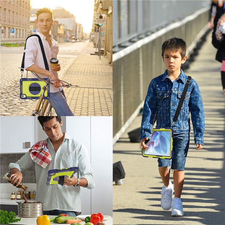 For Huawei MatePad 11.5 S Case Silicone+PC Kickstand Tablet Cover with Shoulder Strap - Navy Blue+Green