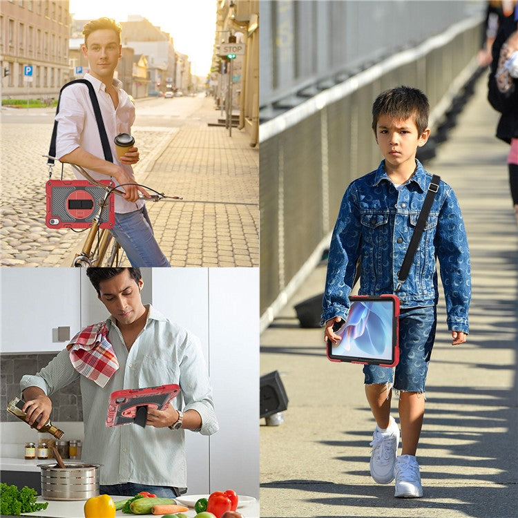 For Huawei MatePad 11.5 S Case Silicone+PC Kickstand Tablet Cover with Shoulder Strap - Red+Black