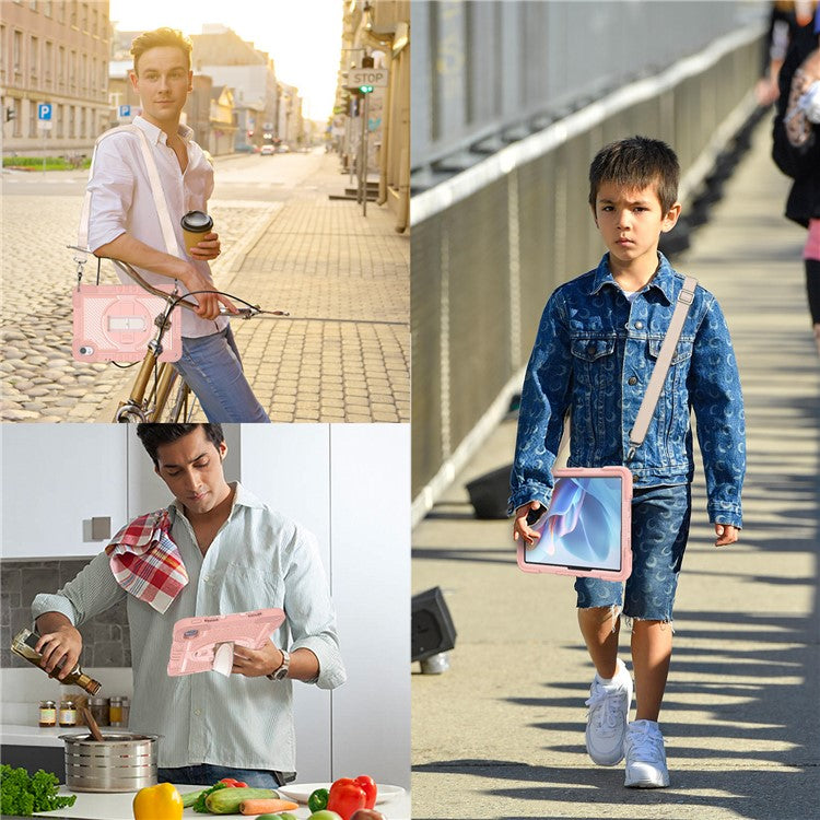 For Huawei MatePad 11.5 S Case Silicone+PC Kickstand Tablet Cover with Shoulder Strap - Rose Gold