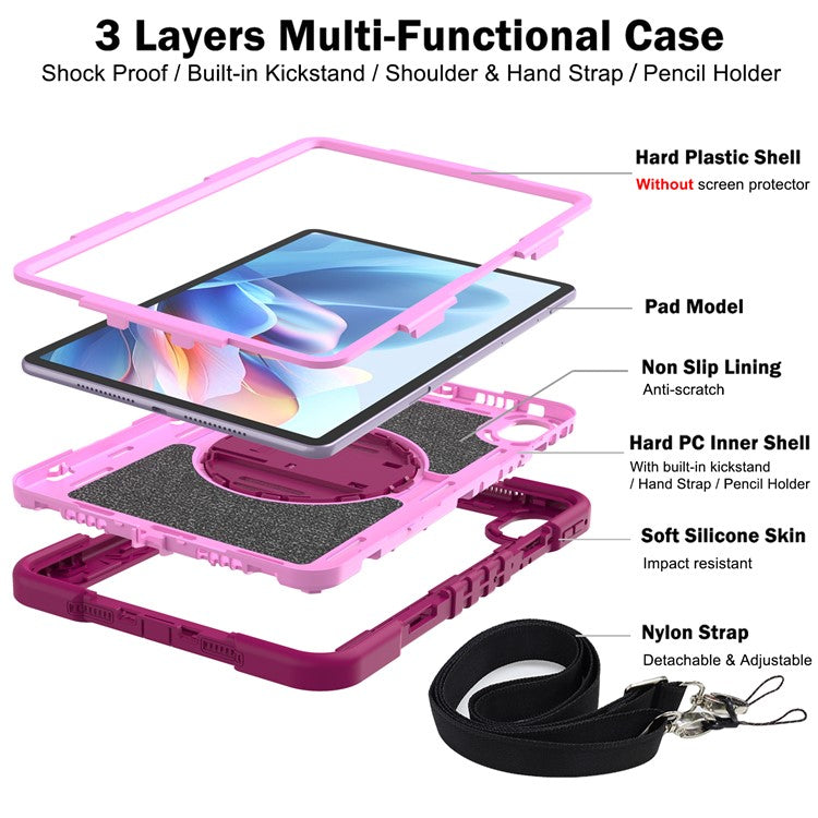 For Huawei MatePad 11.5 S Case Silicone+PC Kickstand Tablet Cover with Shoulder Strap - Rose+Pink