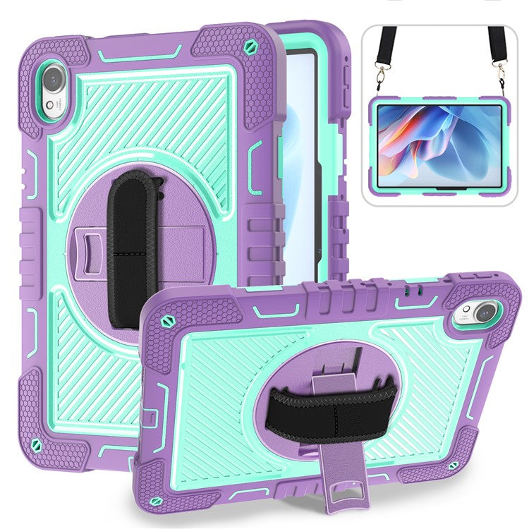 For Huawei MatePad 11.5 S Case Silicone+PC Kickstand Tablet Cover with Shoulder Strap - Purple+Cyan Green