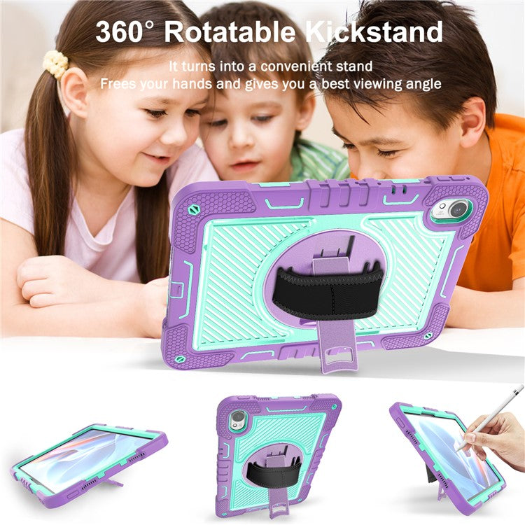 For Huawei MatePad 11.5 S Case Silicone+PC Kickstand Tablet Cover with Shoulder Strap - Purple+Cyan Green