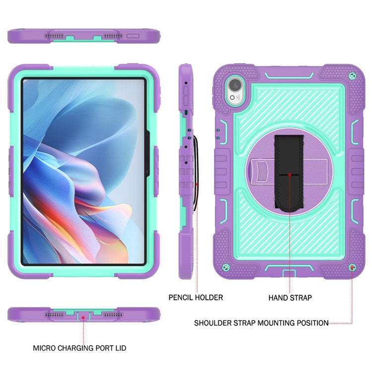 For Huawei MatePad 11.5 S Case Silicone+PC Kickstand Tablet Cover with Shoulder Strap - Purple+Cyan Green