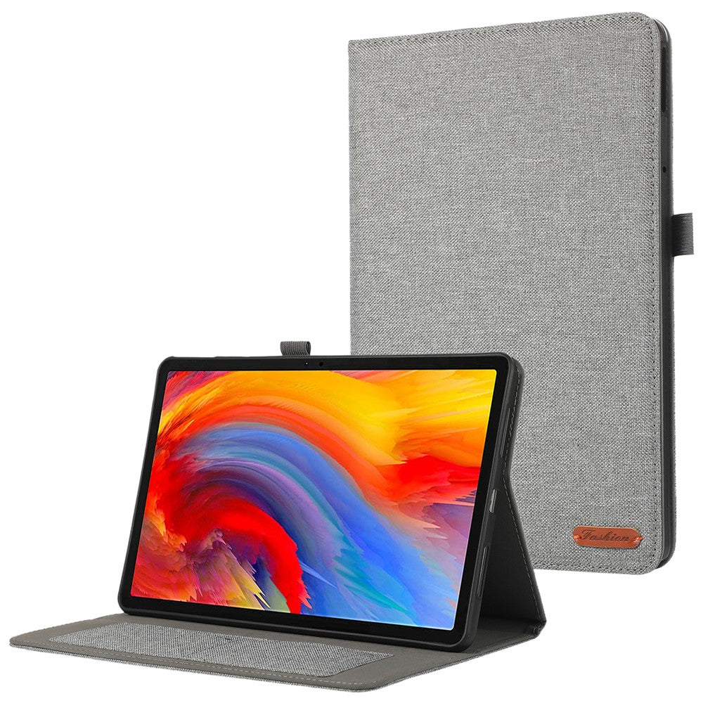 For Lenovo Tab M11 Plus Leather Case Card Holder Cloth Texture Tablet Stand Cover - Grey