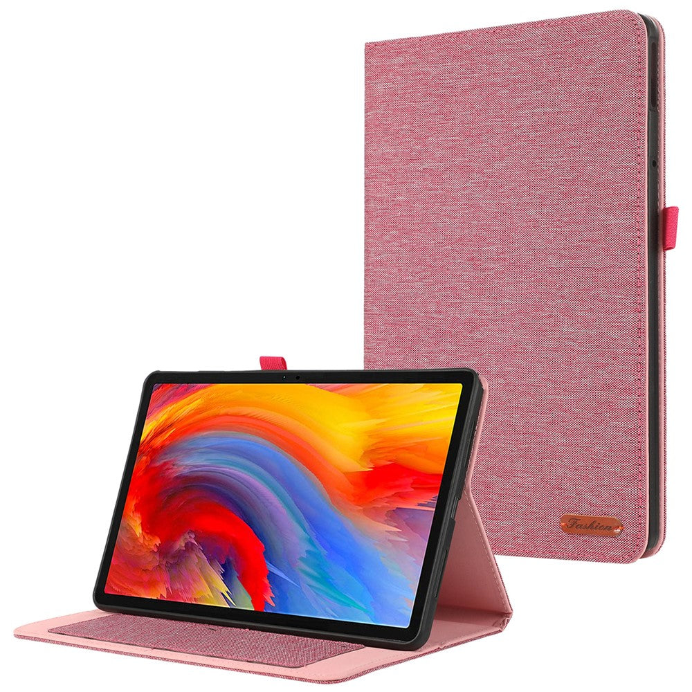 For Lenovo Tab M11 Plus Leather Case Card Holder Cloth Texture Tablet Stand Cover - Pink