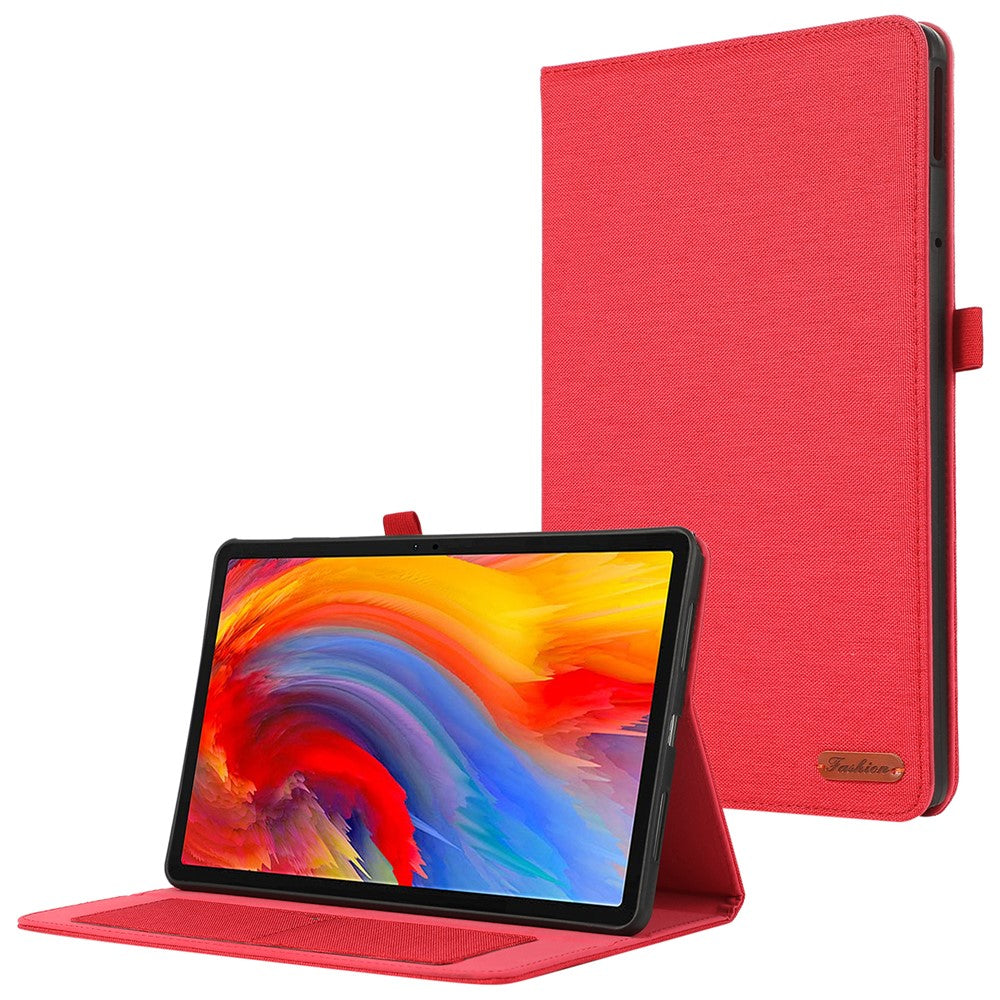 For Lenovo Tab M11 Plus Leather Case Card Holder Cloth Texture Tablet Stand Cover - Red