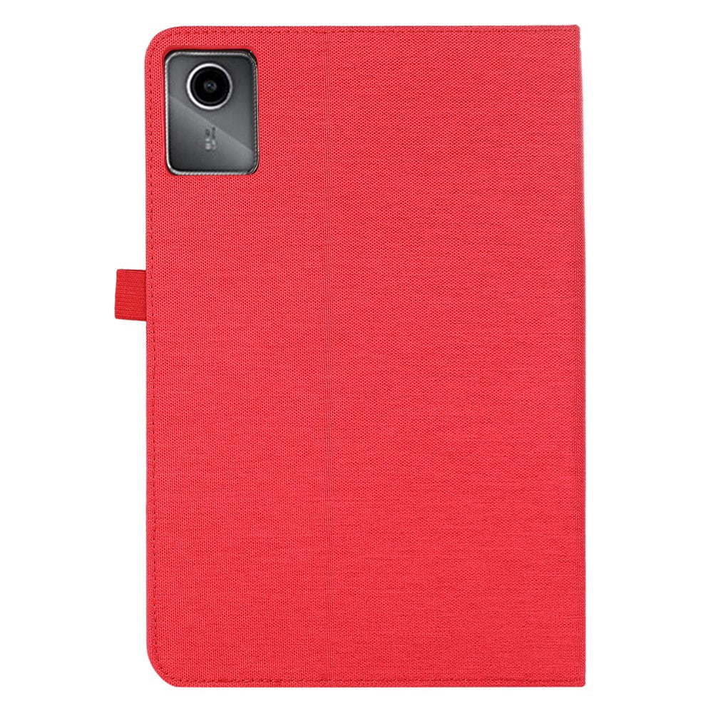 For Lenovo Tab M11 Plus Leather Case Card Holder Cloth Texture Tablet Stand Cover - Red