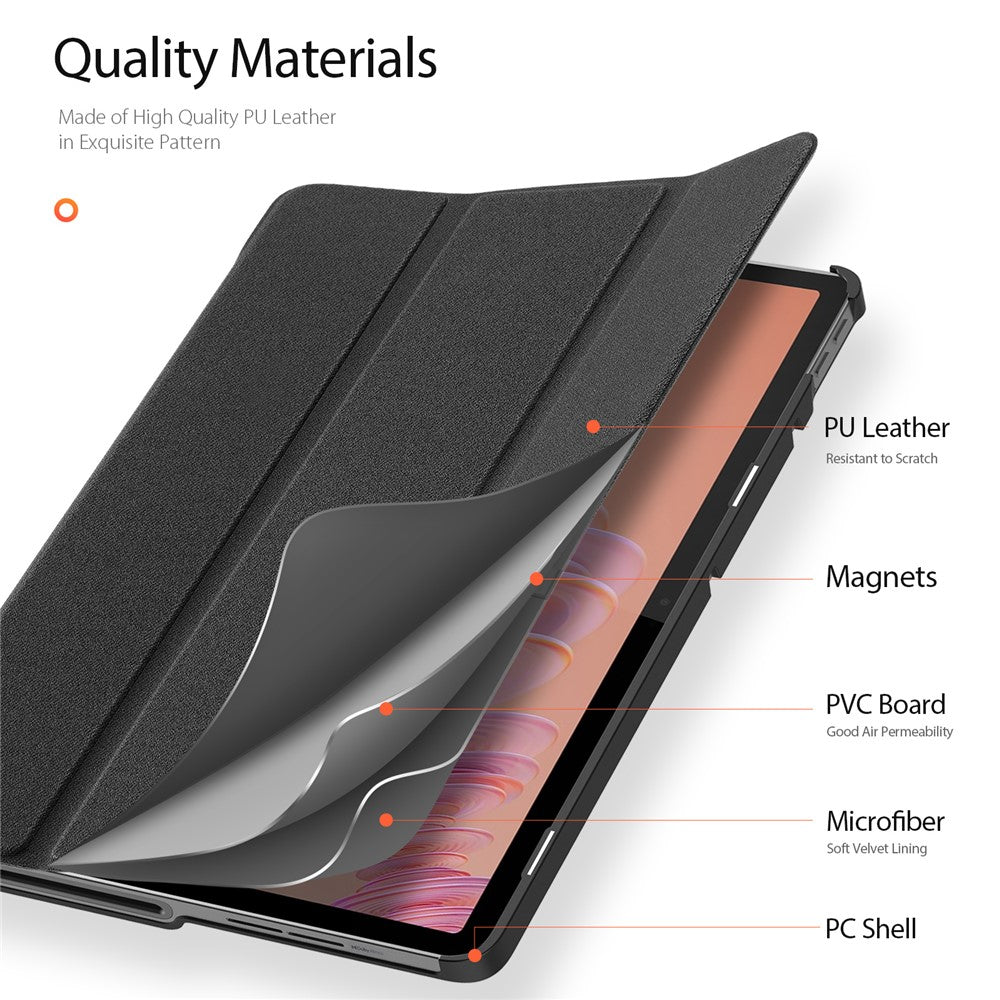 DUX DUCIS Domo Series for Lenovo Tab Plus Leather Case Tri-Fold Stand Anti-Scratch Tablet Cover - Black