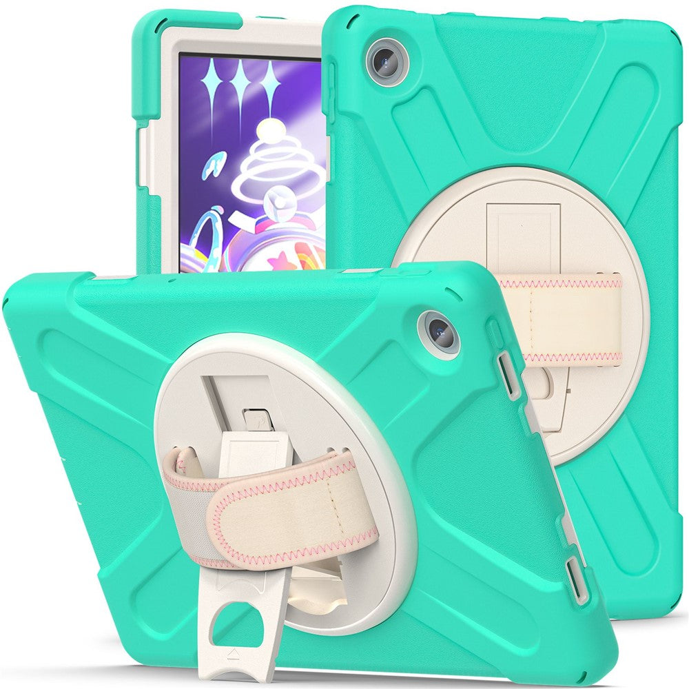 For Lenovo Tab M10 Plus (3rd Gen) / Xiaoxin Pad 2022 10.6 inch TB-125F / 128F 360 Degree Rotation Hand Strap Tablet Case Anti-drop PC + Silicone Kickstand Cover - Mint Green