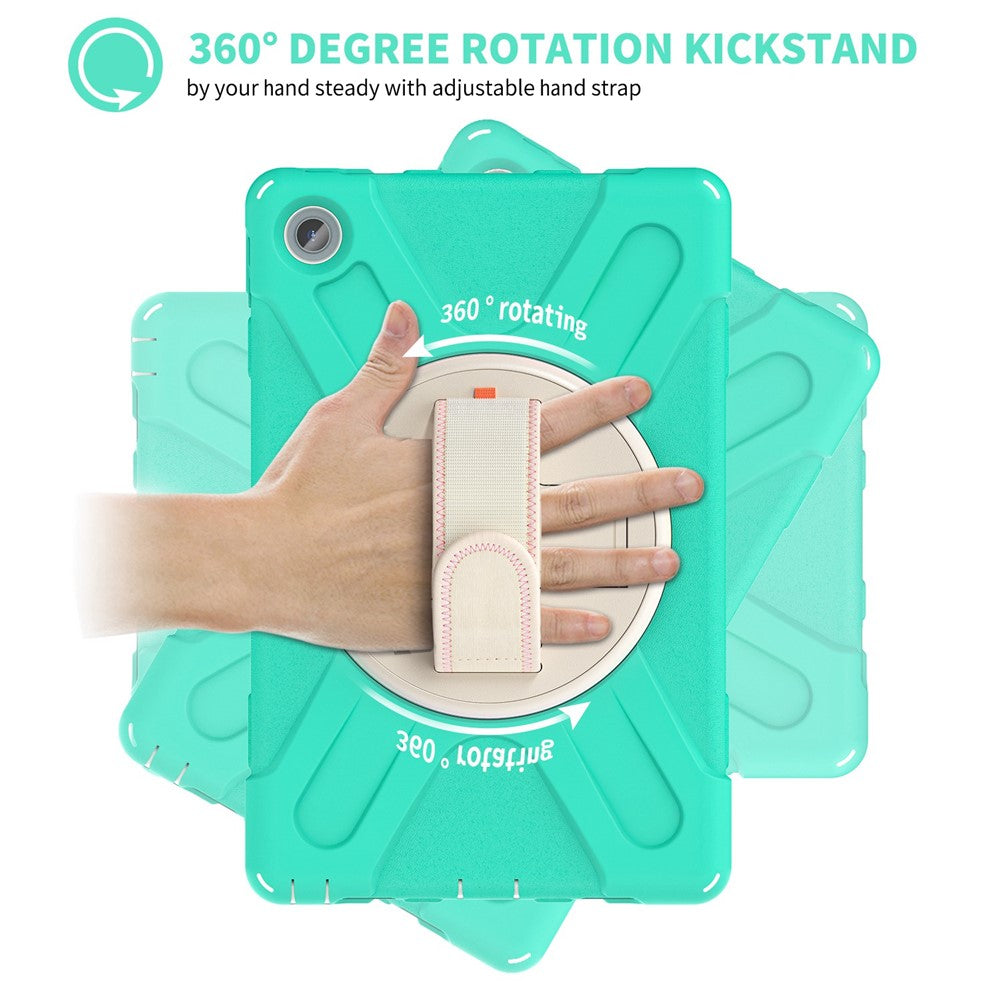 For Lenovo Tab M10 Plus (3rd Gen) / Xiaoxin Pad 2022 10.6 inch TB-125F / 128F 360 Degree Rotation Hand Strap Tablet Case Anti-drop PC + Silicone Kickstand Cover - Mint Green