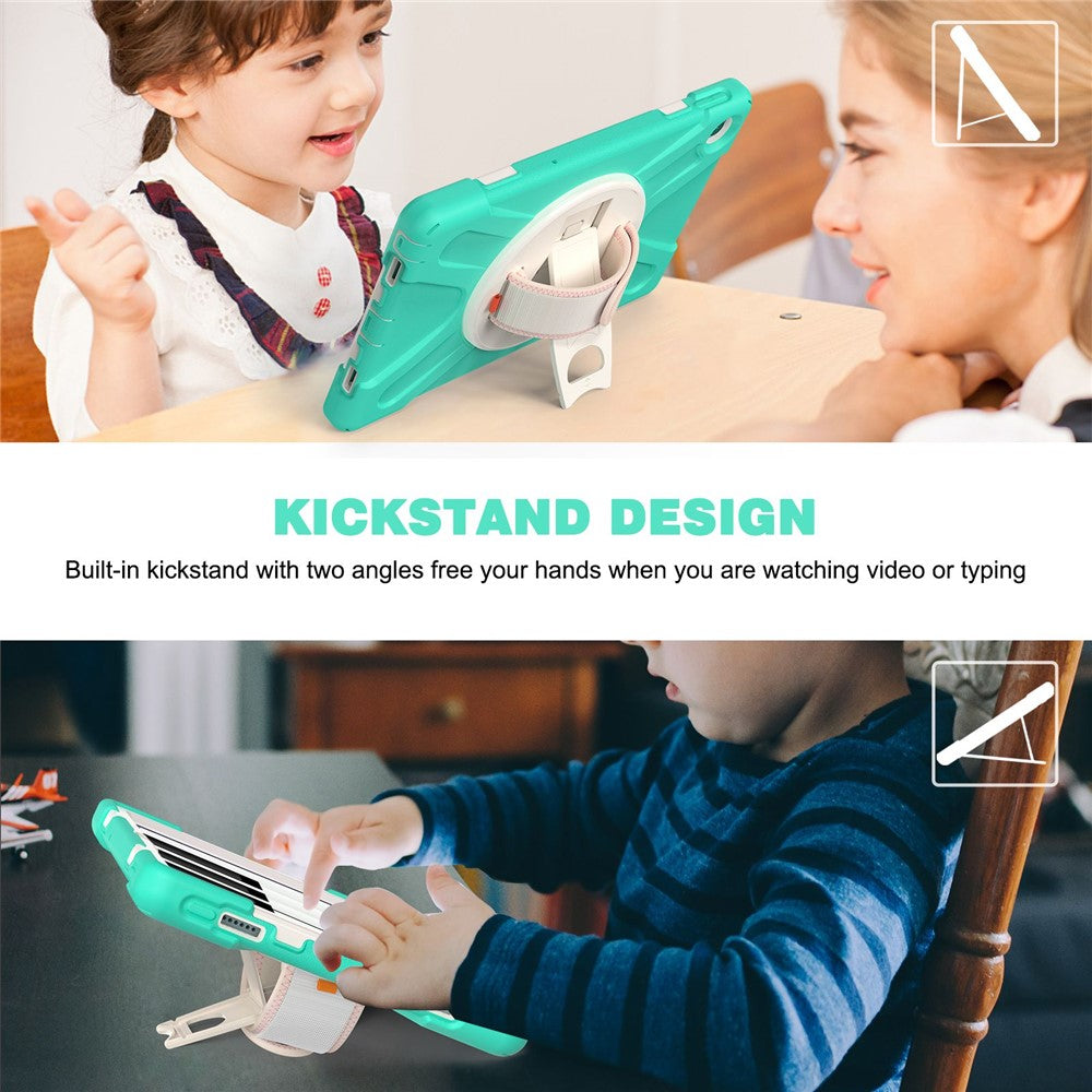 For Lenovo Tab M10 Plus (3rd Gen) / Xiaoxin Pad 2022 10.6 inch TB-125F / 128F 360 Degree Rotation Hand Strap Tablet Case Anti-drop PC + Silicone Kickstand Cover - Mint Green