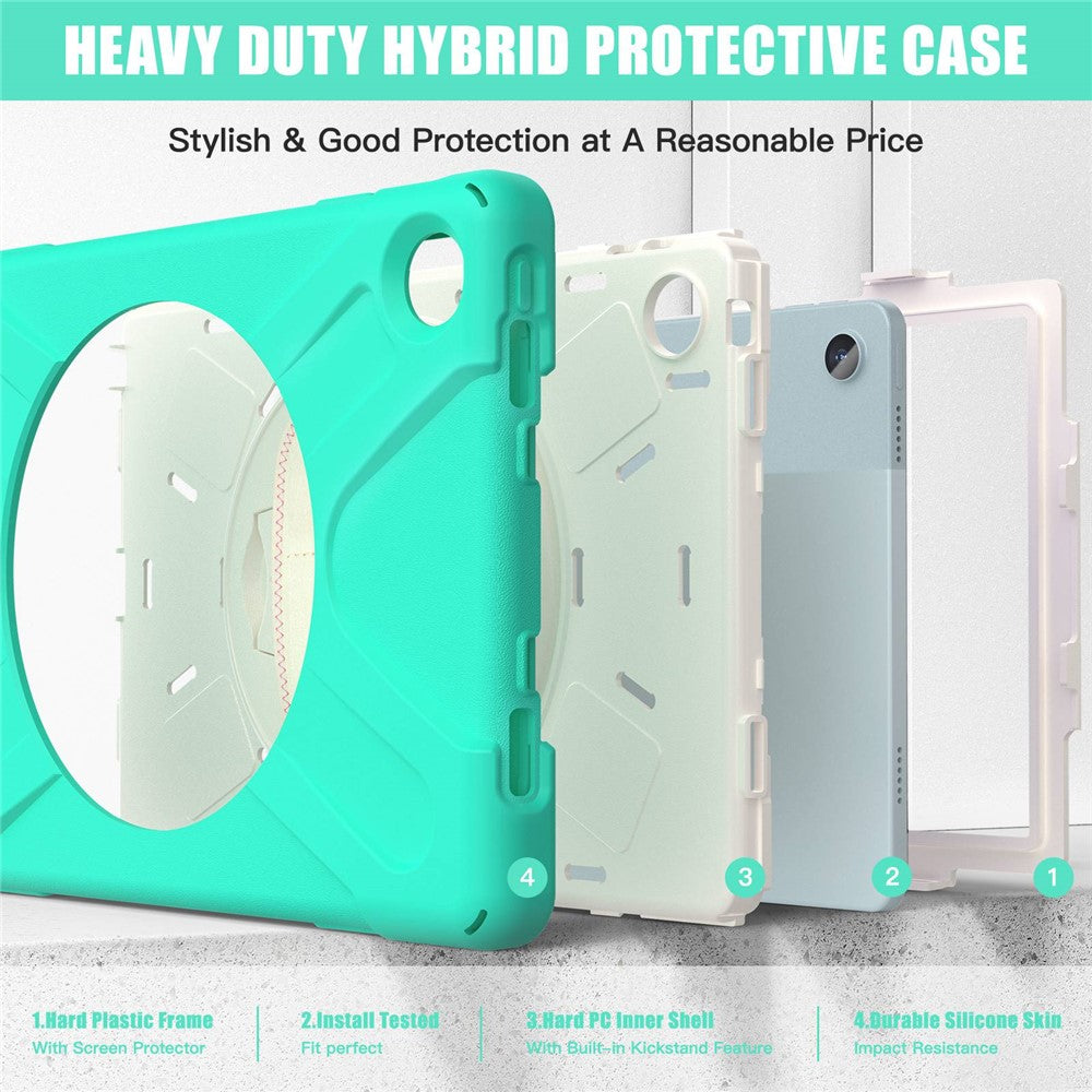 For Lenovo Tab M10 Plus (3rd Gen) / Xiaoxin Pad 2022 10.6 inch TB-125F / 128F 360 Degree Rotation Hand Strap Tablet Case Anti-drop PC + Silicone Kickstand Cover - Mint Green