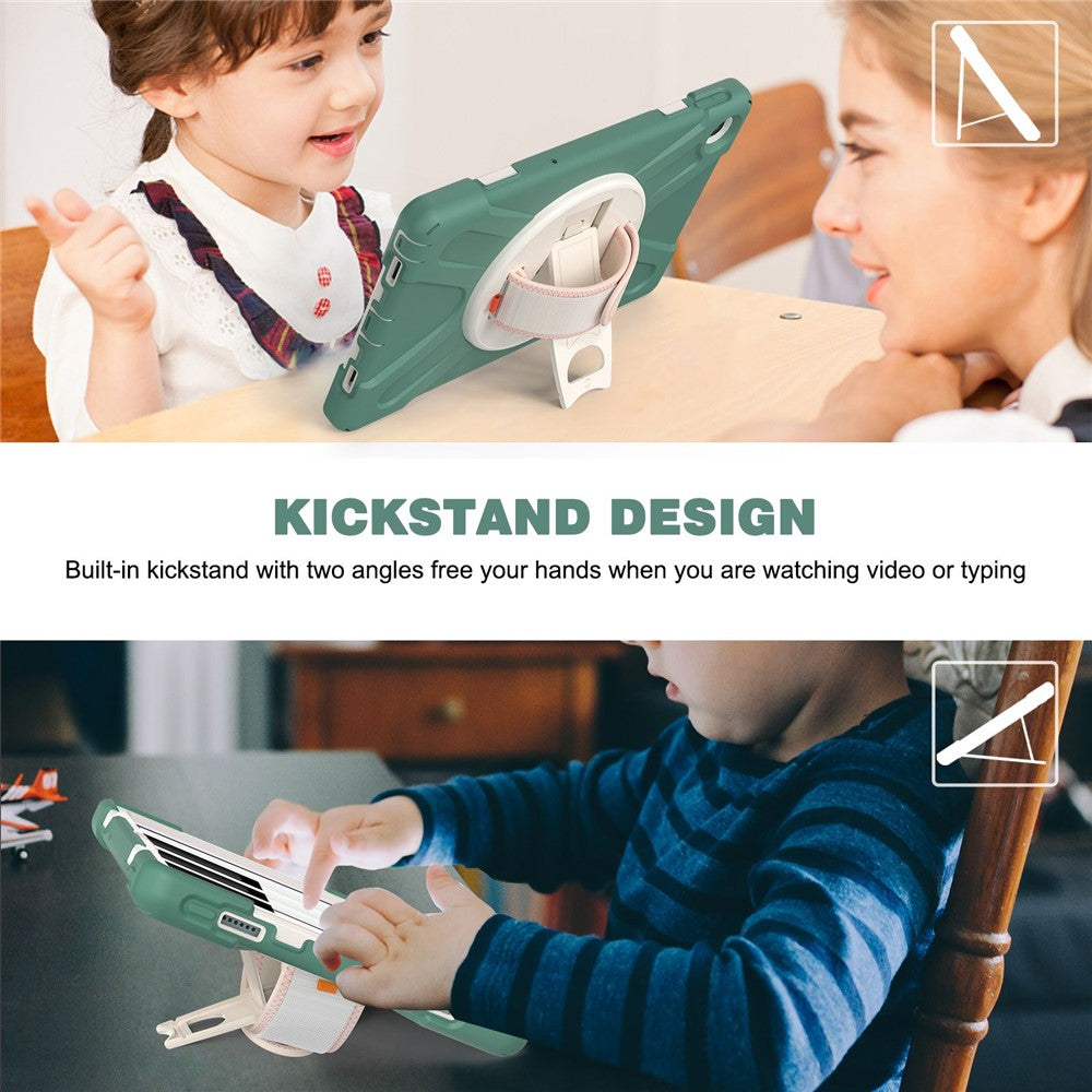 For Lenovo Tab M10 Plus (3rd Gen) / Xiaoxin Pad 2022 10.6 inch TB-125F / 128F 360 Degree Rotation Hand Strap Tablet Case Anti-drop PC + Silicone Kickstand Cover - Emerald Green