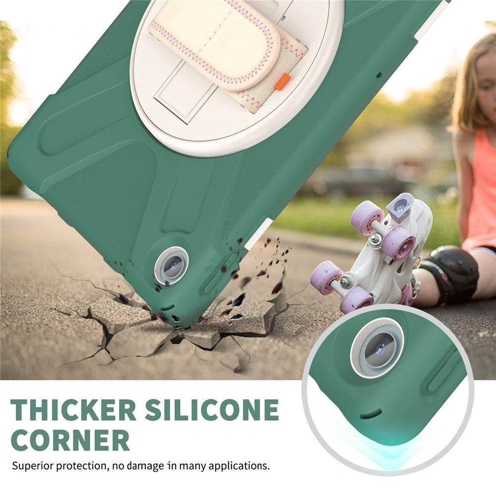 For Lenovo Tab M10 Plus (3rd Gen) / Xiaoxin Pad 2022 10.6 inch TB-125F / 128F 360 Degree Rotation Hand Strap Tablet Case Anti-drop PC + Silicone Kickstand Cover - Emerald Green