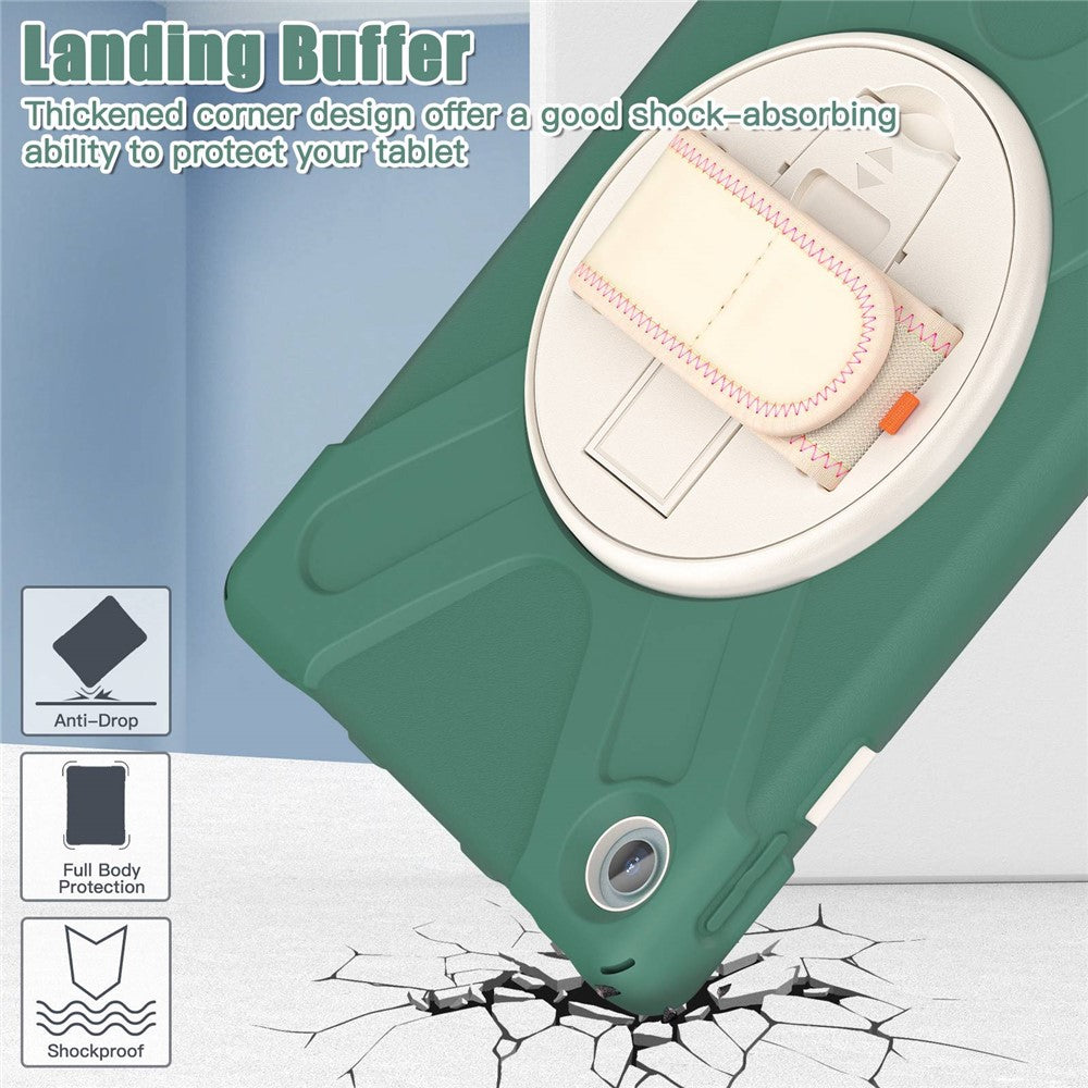 For Lenovo Tab M10 Plus (3rd Gen) / Xiaoxin Pad 2022 10.6 inch TB-125F / 128F 360 Degree Rotation Hand Strap Tablet Case Anti-drop PC + Silicone Kickstand Cover - Emerald Green