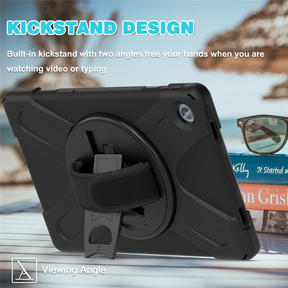 For Lenovo Tab M10 Plus (3rd Gen) / Xiaoxin Pad 2022 10.6 inch TB-125F / 128F 360 Degree Rotation Hand Strap Tablet Case Anti-drop PC + Silicone Kickstand Cover - Black