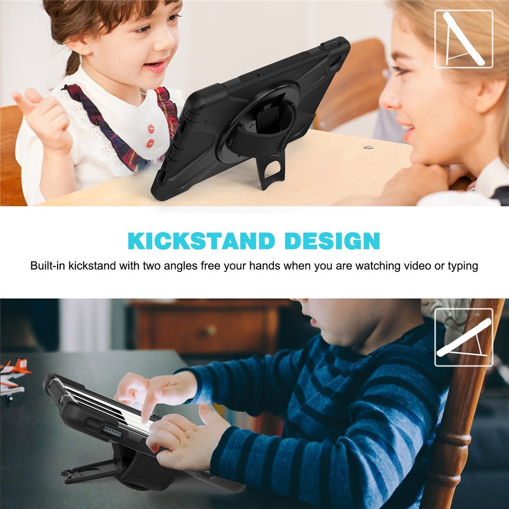 For Lenovo Tab M10 Plus (3rd Gen) / Xiaoxin Pad 2022 10.6 inch TB-125F / 128F 360 Degree Rotation Hand Strap Tablet Case Anti-drop PC + Silicone Kickstand Cover - Black