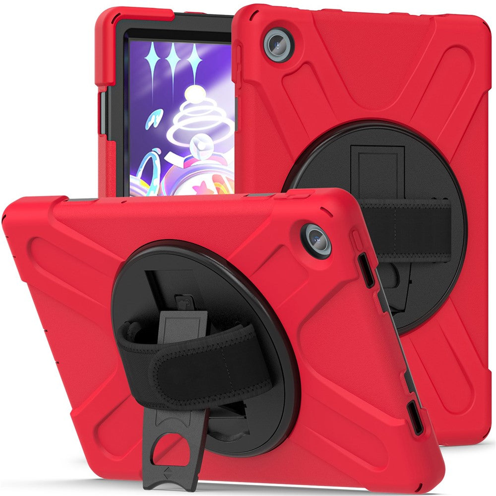 For Lenovo Tab M10 Plus (3rd Gen) / Xiaoxin Pad 2022 10.6 inch TB-125F / 128F 360 Degree Rotation Hand Strap Tablet Case Anti-drop PC + Silicone Kickstand Cover - Red
