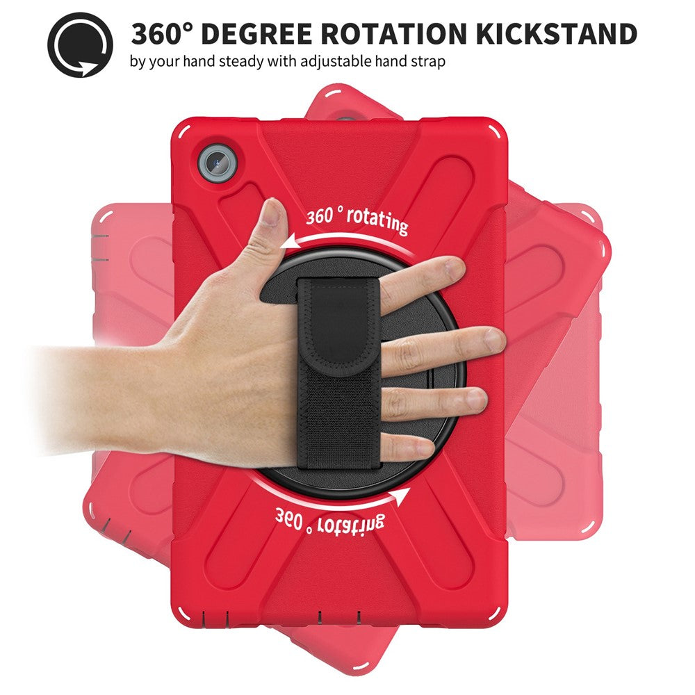 For Lenovo Tab M10 Plus (3rd Gen) / Xiaoxin Pad 2022 10.6 inch TB-125F / 128F 360 Degree Rotation Hand Strap Tablet Case Anti-drop PC + Silicone Kickstand Cover - Red
