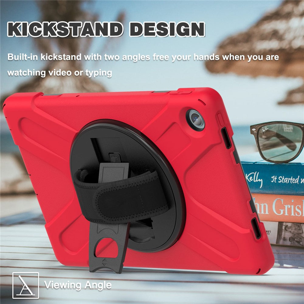 For Lenovo Tab M10 Plus (3rd Gen) / Xiaoxin Pad 2022 10.6 inch TB-125F / 128F 360 Degree Rotation Hand Strap Tablet Case Anti-drop PC + Silicone Kickstand Cover - Red