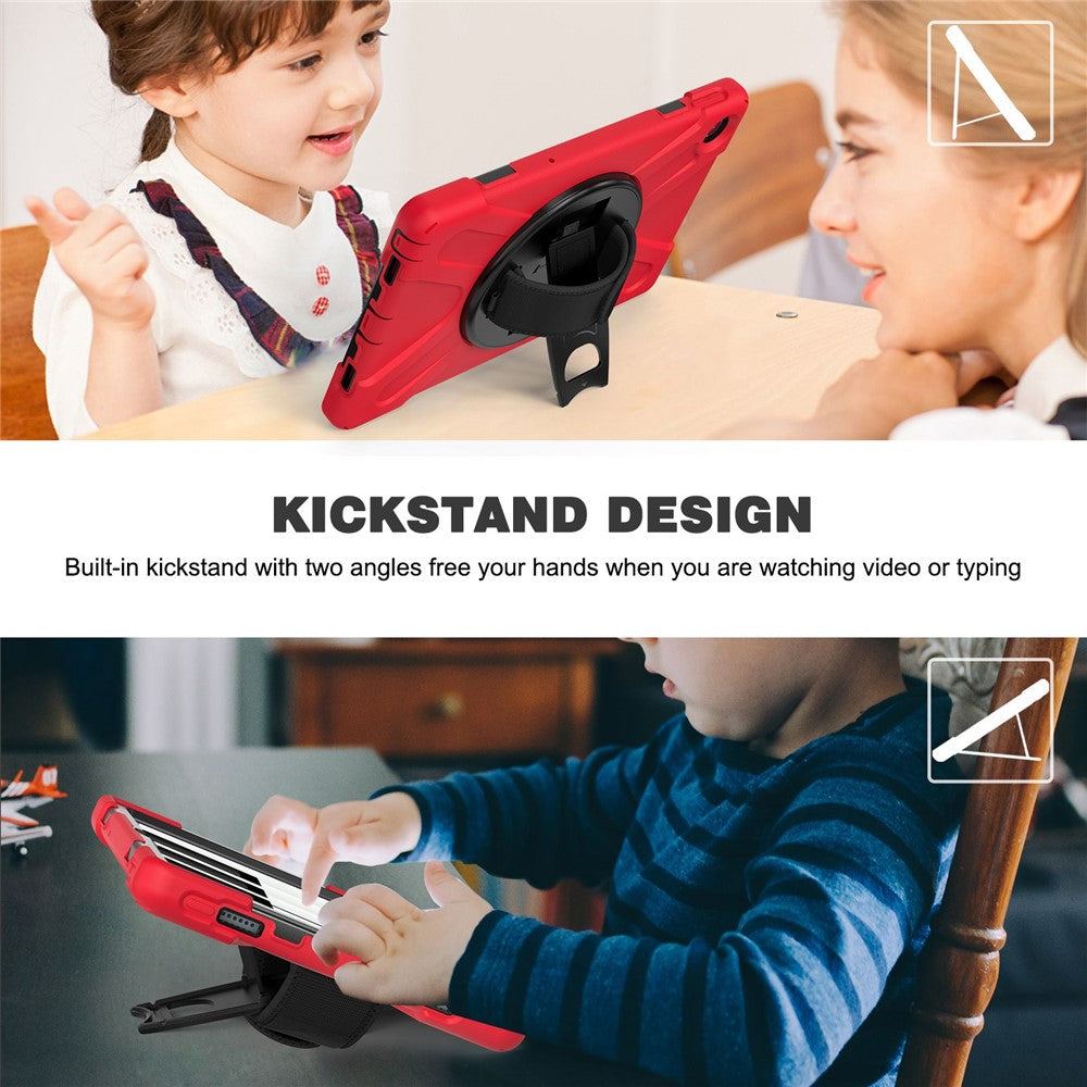 For Lenovo Tab M10 Plus (3rd Gen) / Xiaoxin Pad 2022 10.6 inch TB-125F / 128F 360 Degree Rotation Hand Strap Tablet Case Anti-drop PC + Silicone Kickstand Cover - Red