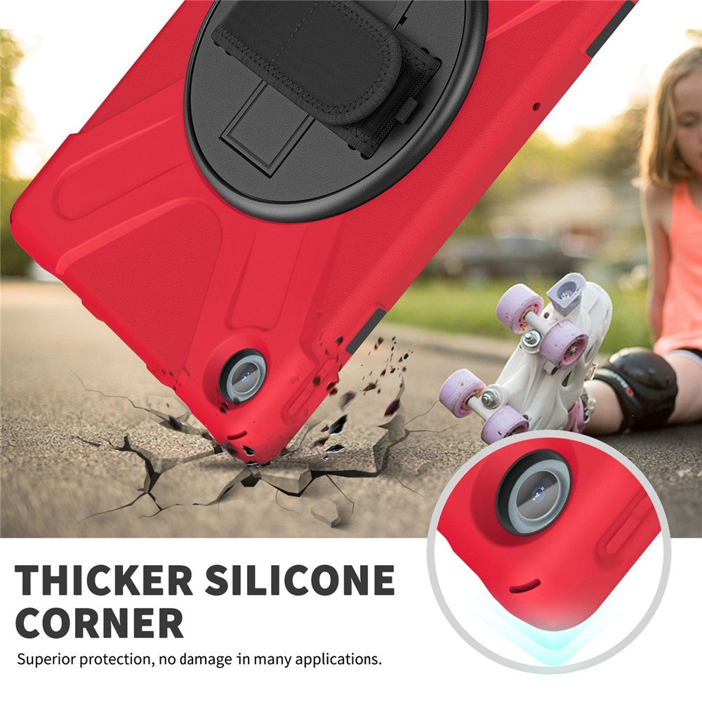 For Lenovo Tab M10 Plus (3rd Gen) / Xiaoxin Pad 2022 10.6 inch TB-125F / 128F 360 Degree Rotation Hand Strap Tablet Case Anti-drop PC + Silicone Kickstand Cover - Red