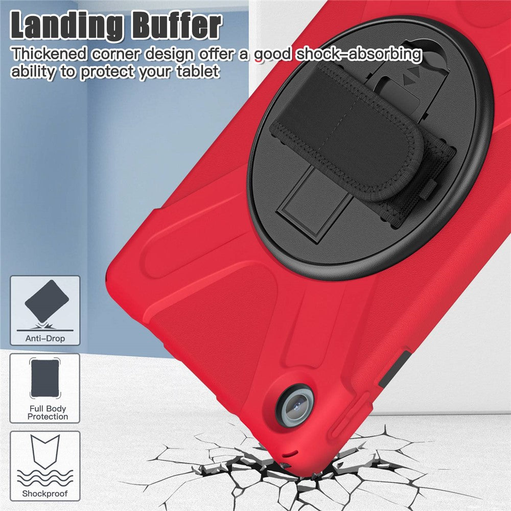 For Lenovo Tab M10 Plus (3rd Gen) / Xiaoxin Pad 2022 10.6 inch TB-125F / 128F 360 Degree Rotation Hand Strap Tablet Case Anti-drop PC + Silicone Kickstand Cover - Red