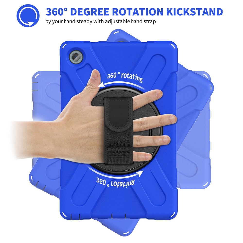 For Lenovo Tab M10 Plus (3rd Gen) / Xiaoxin Pad 2022 10.6 inch TB-125F / 128F 360 Degree Rotation Hand Strap Tablet Case Anti-drop PC + Silicone Kickstand Cover - Blue