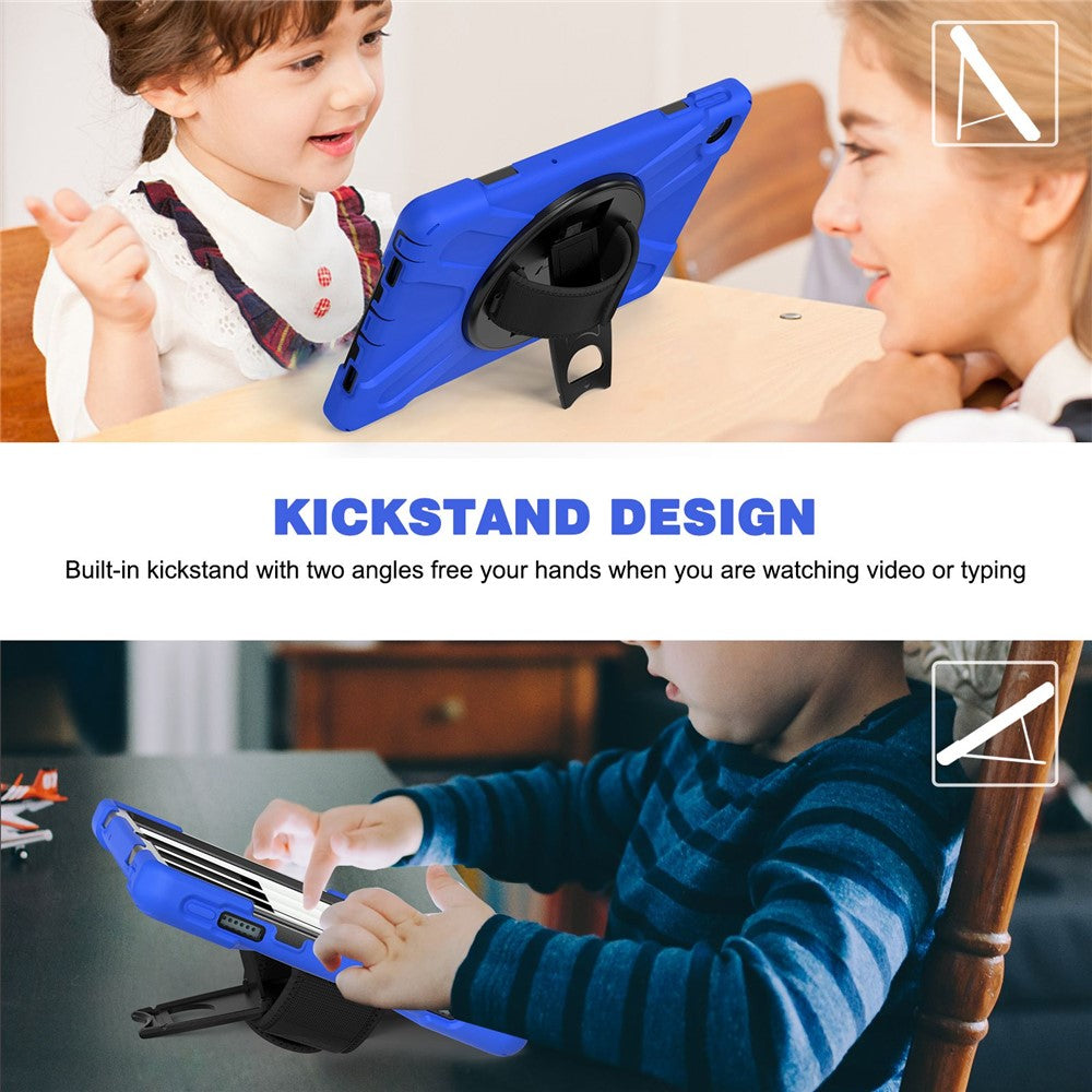 For Lenovo Tab M10 Plus (3rd Gen) / Xiaoxin Pad 2022 10.6 inch TB-125F / 128F 360 Degree Rotation Hand Strap Tablet Case Anti-drop PC + Silicone Kickstand Cover - Blue