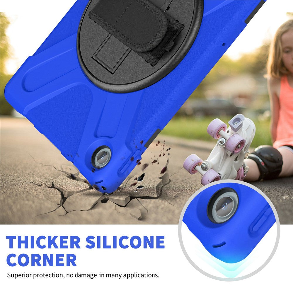 For Lenovo Tab M10 Plus (3rd Gen) / Xiaoxin Pad 2022 10.6 inch TB-125F / 128F 360 Degree Rotation Hand Strap Tablet Case Anti-drop PC + Silicone Kickstand Cover - Blue