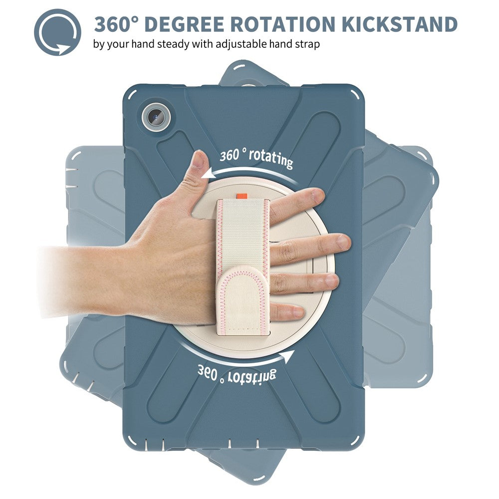 For Lenovo Tab M10 Plus (3rd Gen) / Xiaoxin Pad 2022 10.6 inch TB-125F / 128F 360 Degree Rotation Hand Strap Tablet Case Anti-drop PC + Silicone Kickstand Cover - Cornflower Blue