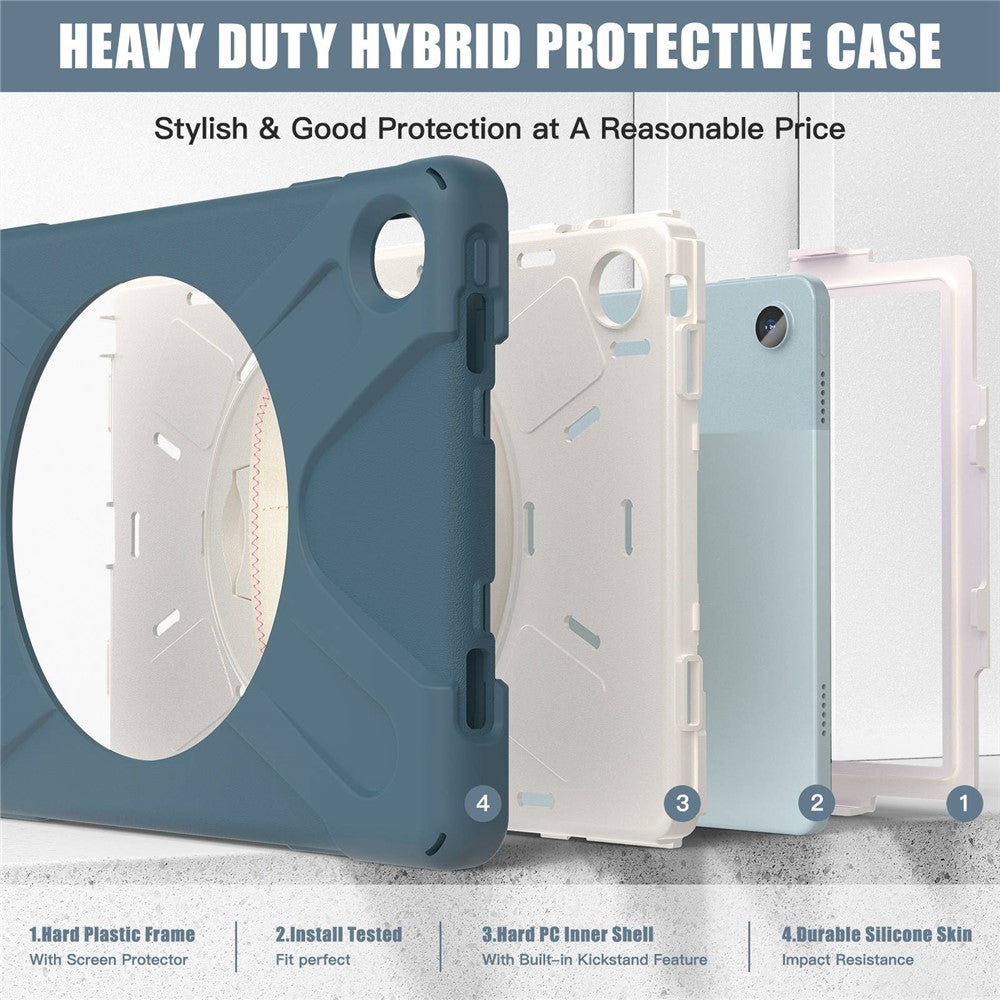 For Lenovo Tab M10 Plus (3rd Gen) / Xiaoxin Pad 2022 10.6 inch TB-125F / 128F 360 Degree Rotation Hand Strap Tablet Case Anti-drop PC + Silicone Kickstand Cover - Cornflower Blue