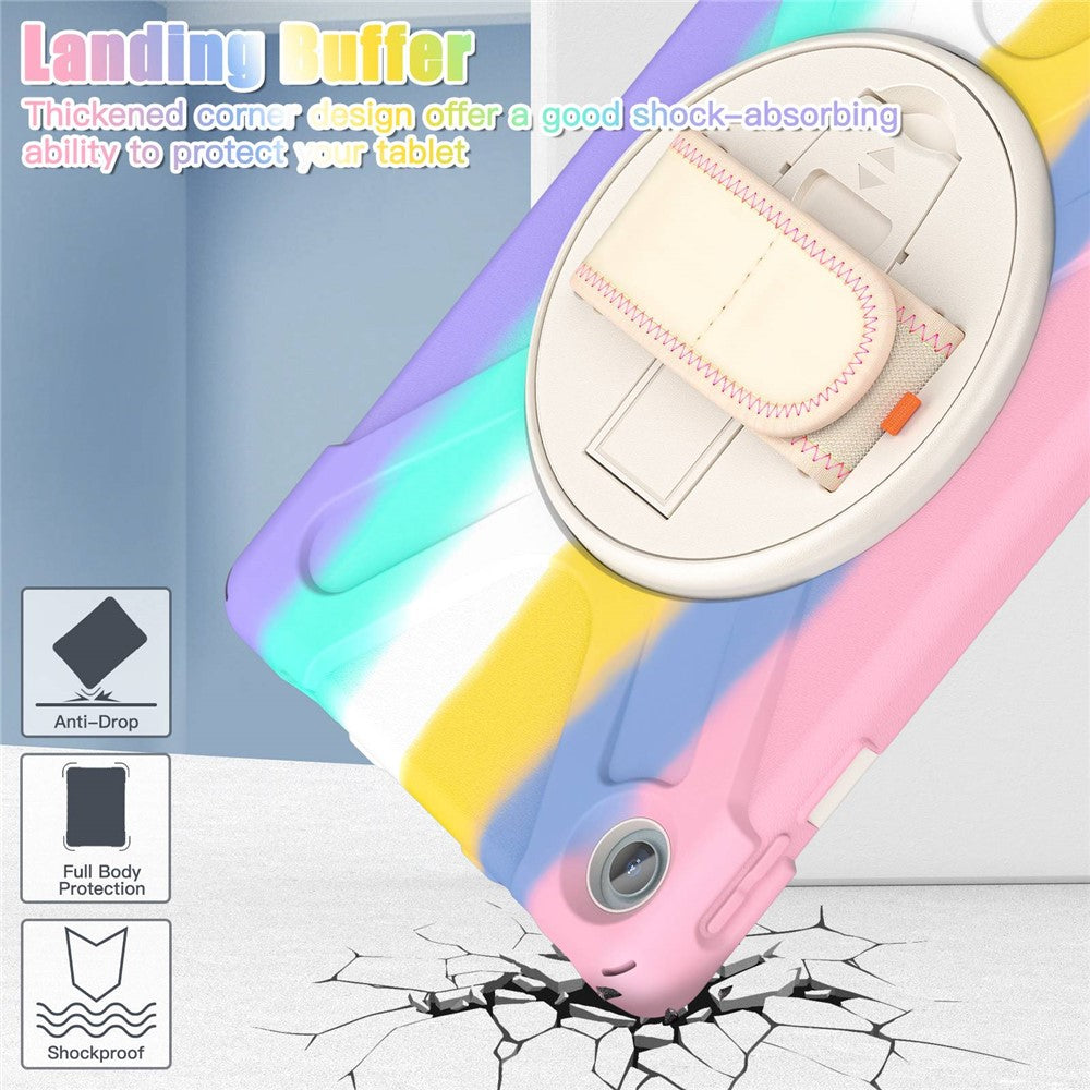 For Lenovo Tab M10 Plus (3rd Gen) / Xiaoxin Pad 2022 10.6 inch TB-125F / 128F 360 Degree Rotation Hand Strap Tablet Case Anti-drop PC + Silicone Kickstand Cover - Colorful Pink